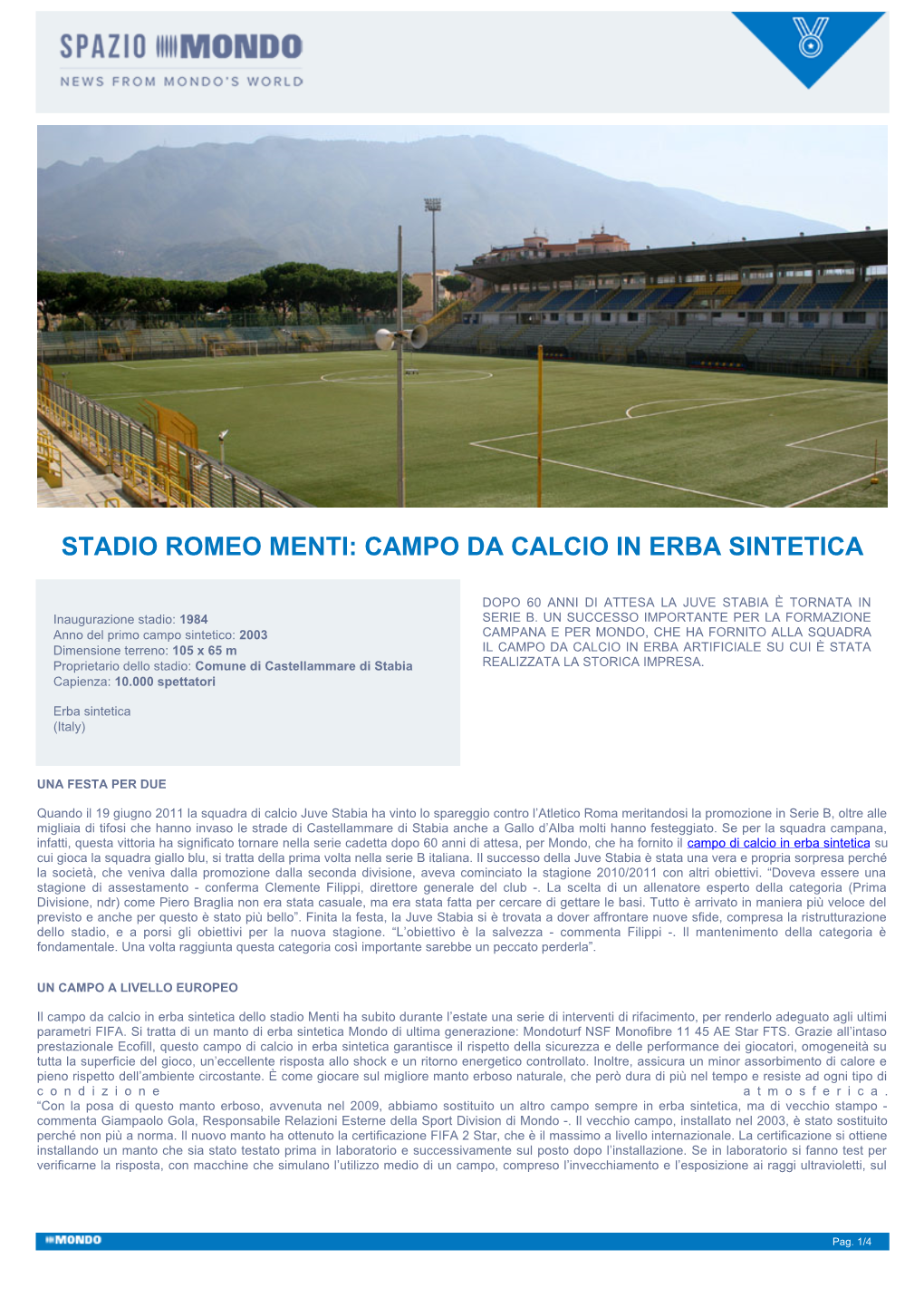 Stadio Romeo Menti: Campo Da Calcio in Erba Sintetica