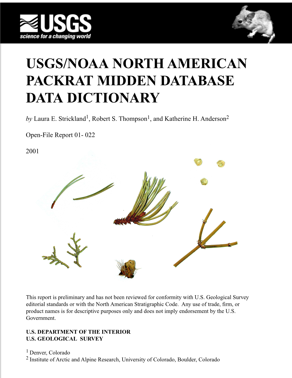 USGS/NOAA NORTH AMERICAN PACKRAT MIDDEN DATABASE DATA DICTIONARY by Laura E