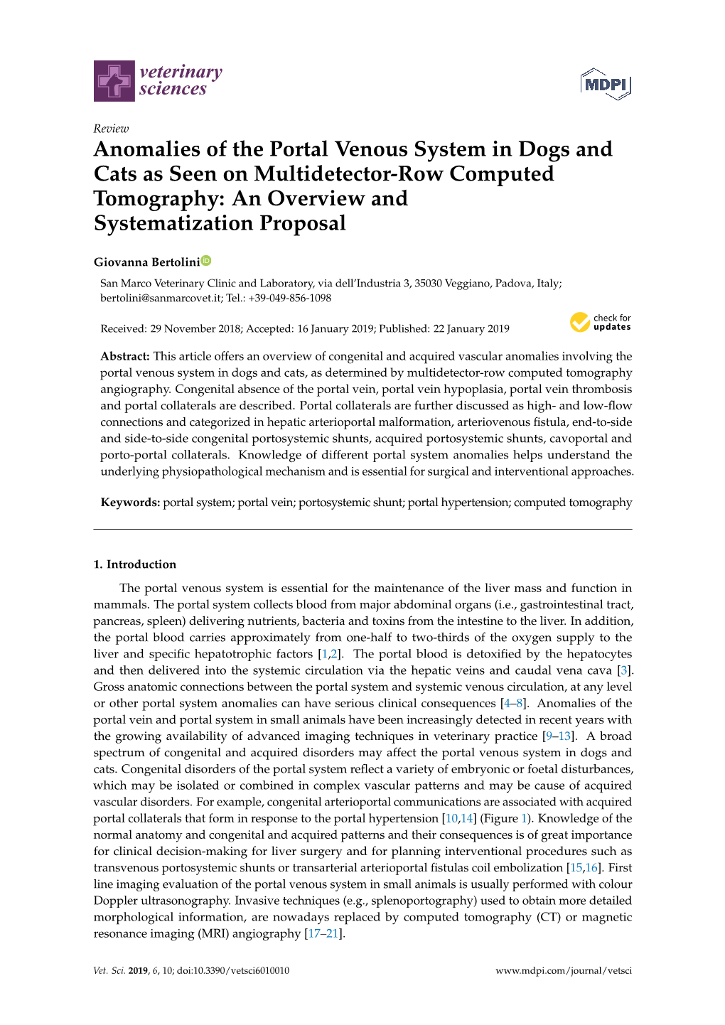 Anomalies of the Portal Venous System in Dogs and Cats As Seen on Multidetector-Row Computed Tomography: an Overview and Systematization Proposal