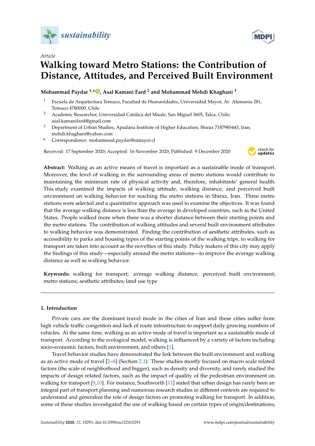 Walking Toward Metro Stations: the Contribution of Distance, Attitudes, and Perceived Built Environment