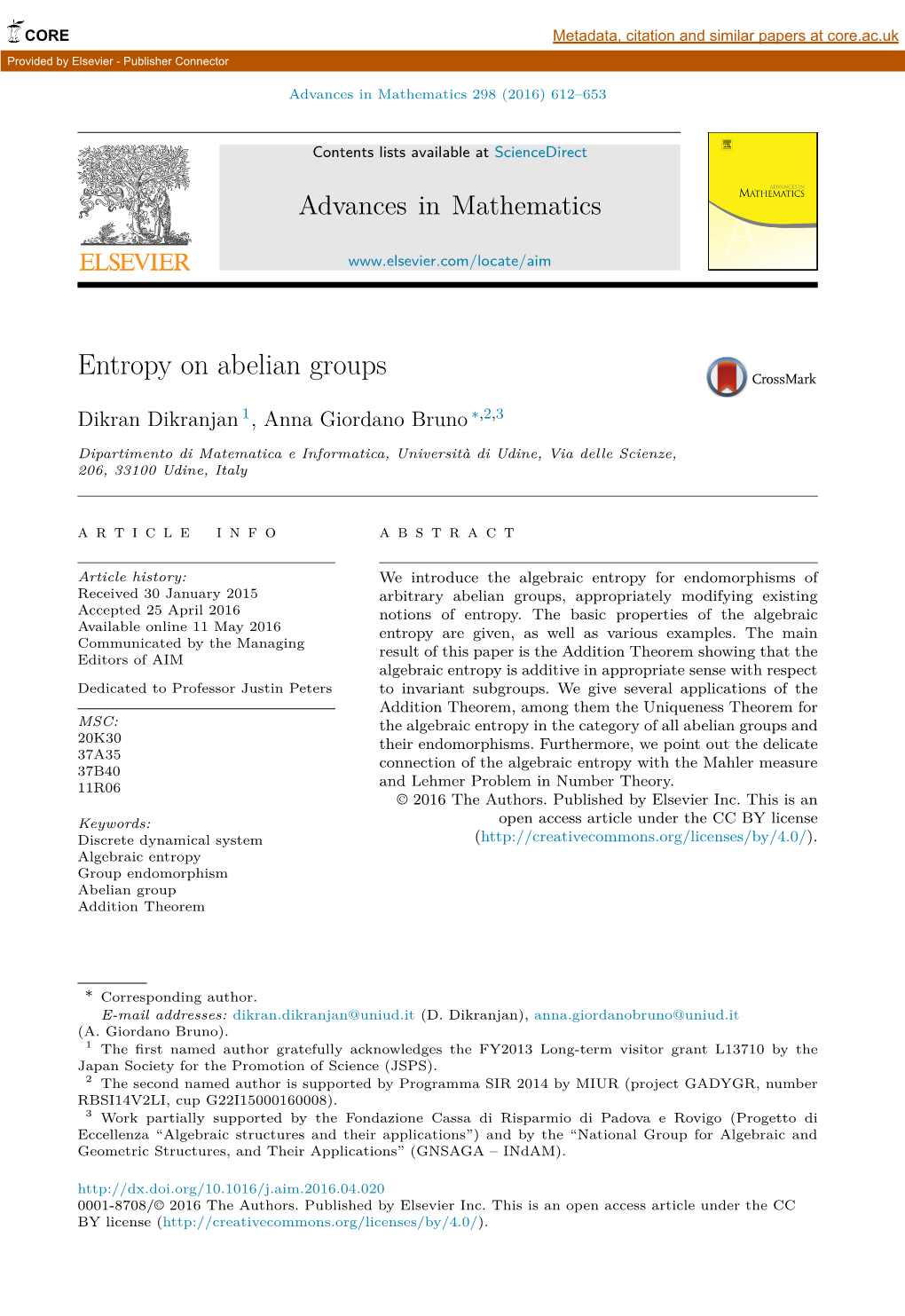 Entropy on Abelian Groups