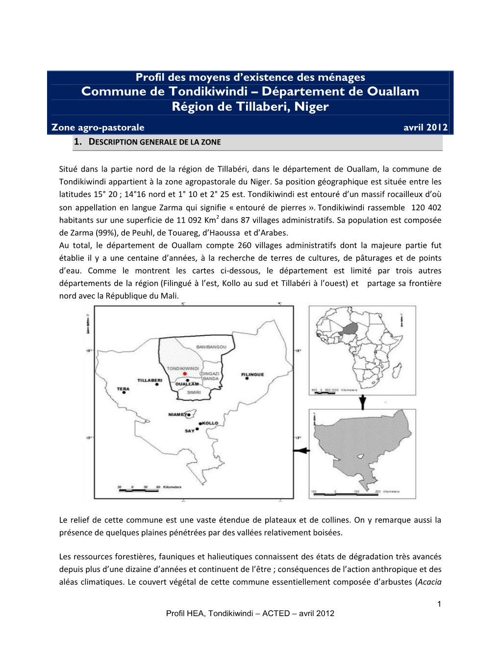 Commune De Tondikiwindi – Département De Ouallam Région De Tillaberi, Niger