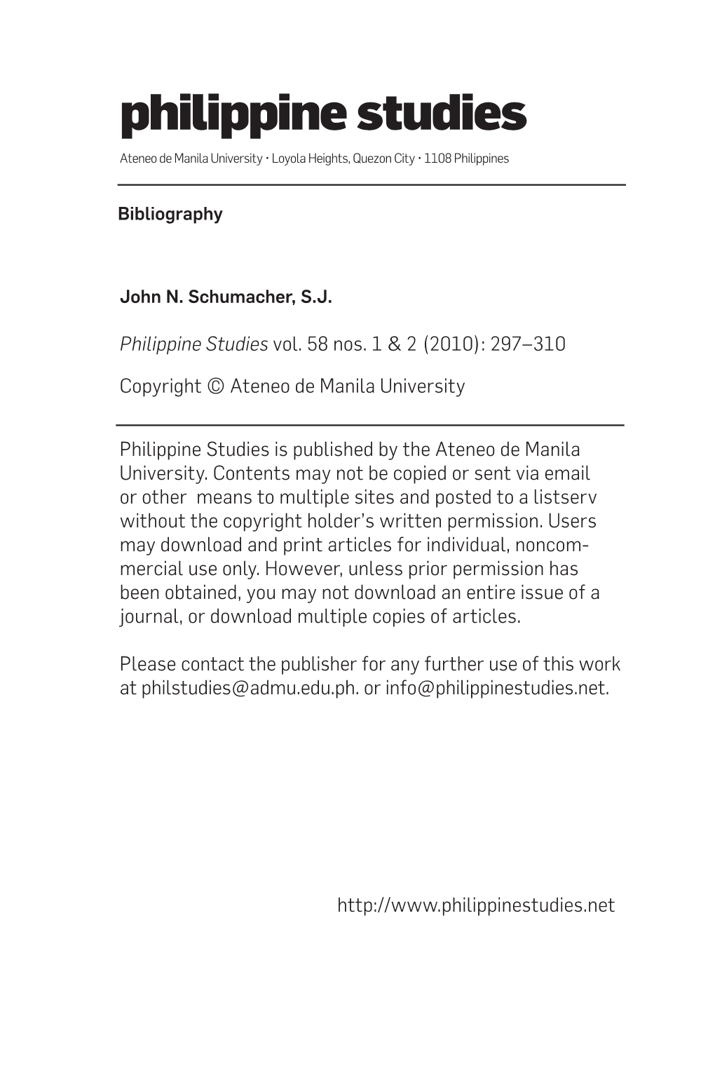 Philippine Studies Ateneo De Manila University • Loyola Heights, Quezon City • 1108 Philippines