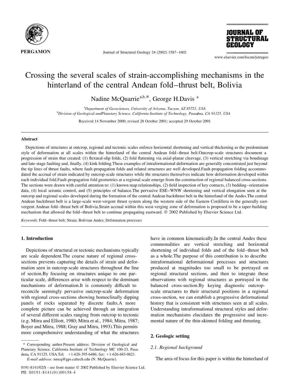 Crossing the Several Scales of Strain-Accomplishing Mechanisms in the Hinterland of the Central Andean Fold±Thrust Belt, Bolivia