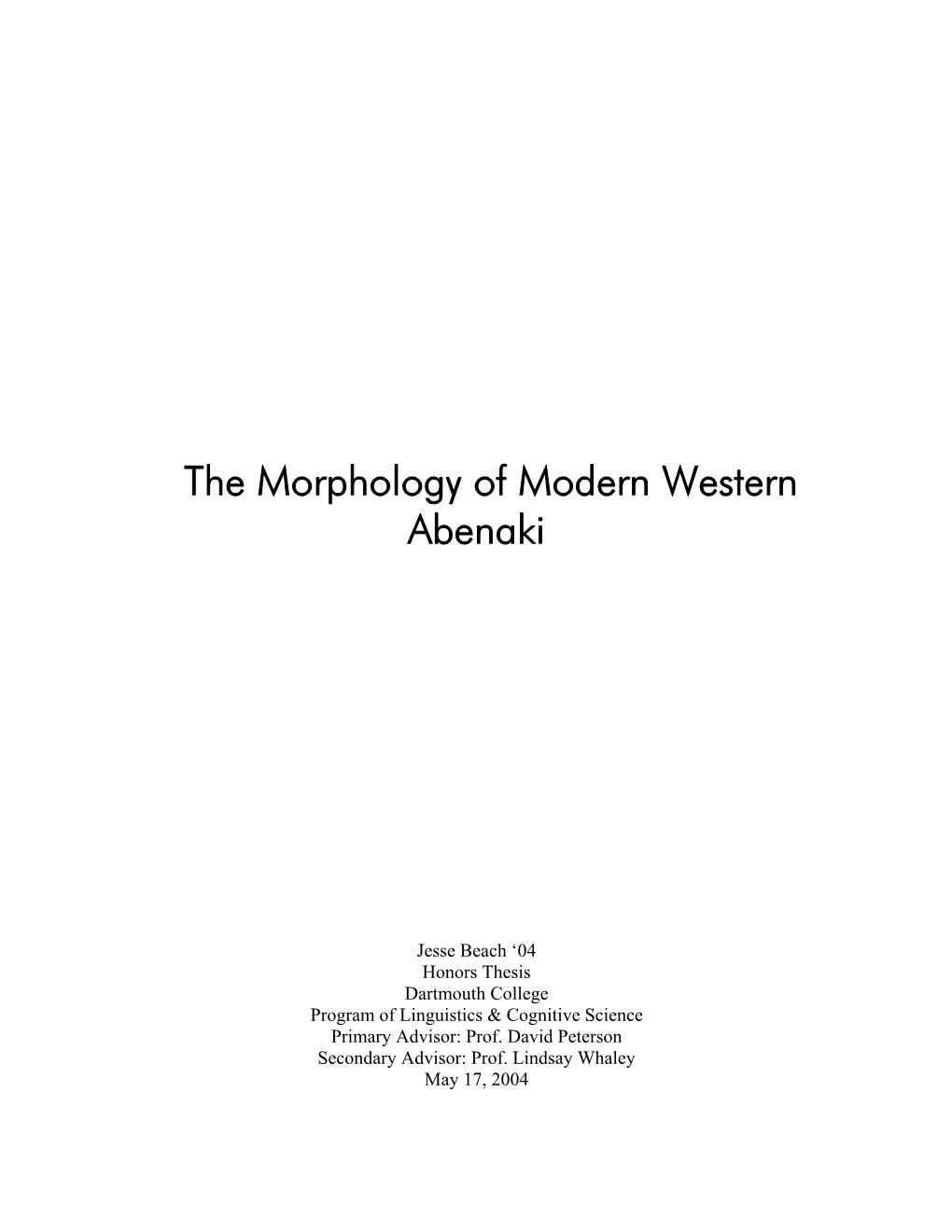 The Morphology of Modern Western Abenaki