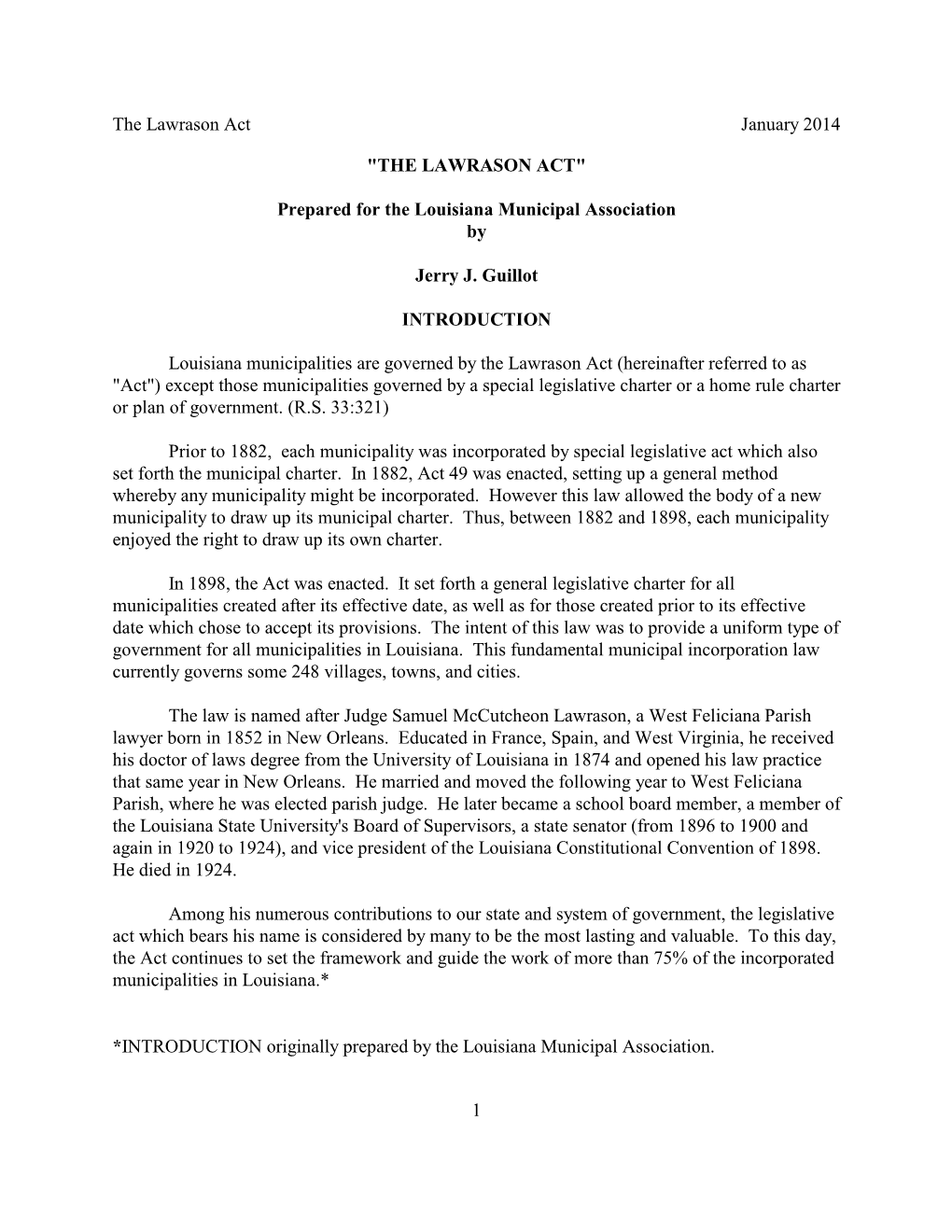 Lawrason Act January 2014