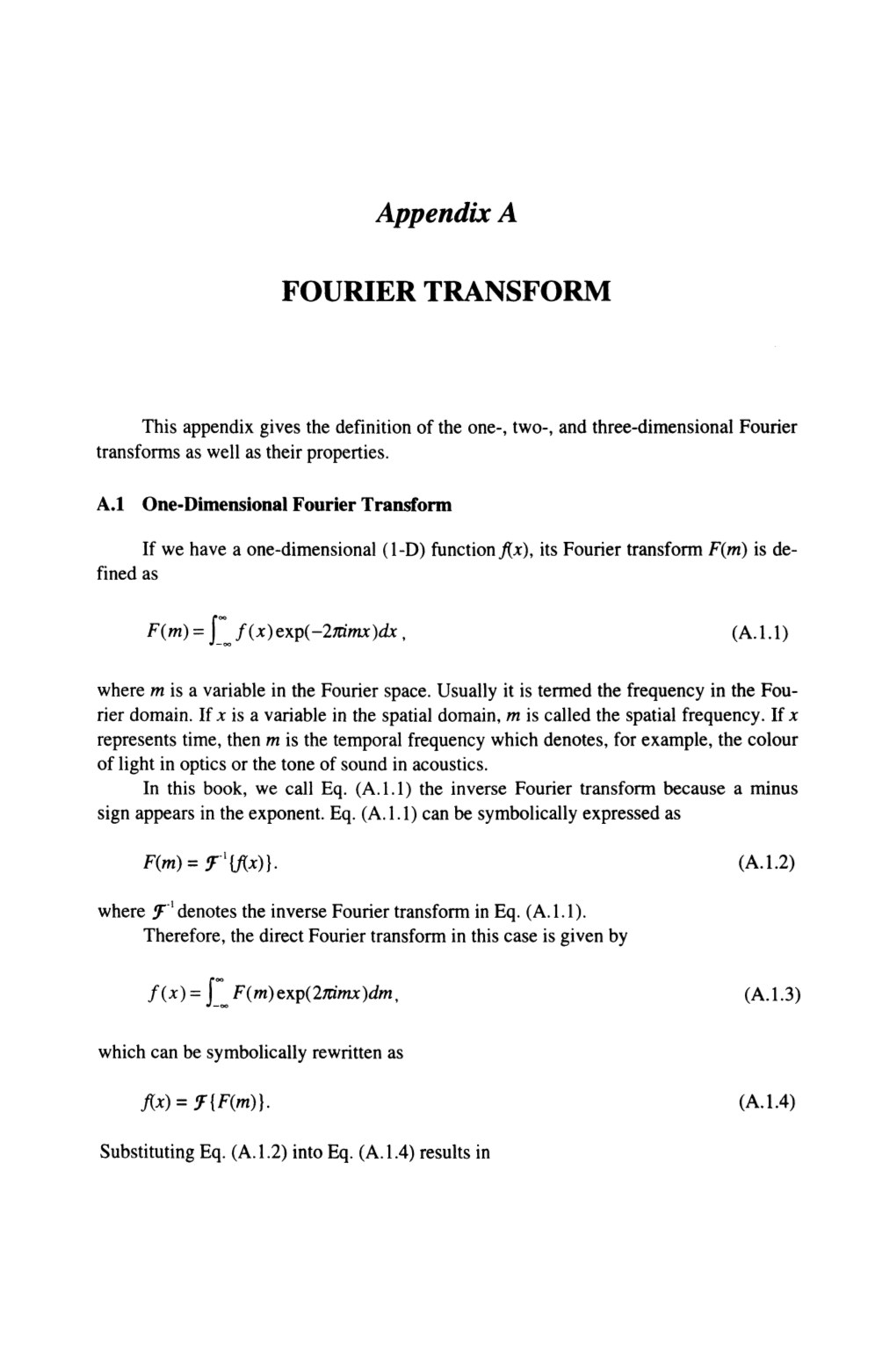 Appendix a FOURIER TRANSFORM