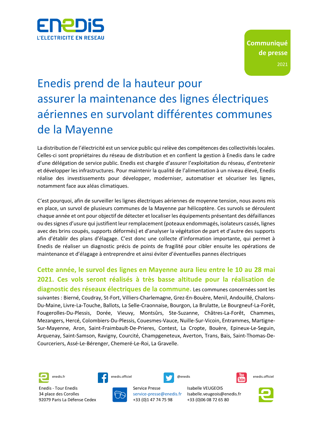 Enedis Prend De La Hauteur Pour Assurer La Maintenance Des Lignes Électriques Aériennes En Survolant Différentes Communes De La Mayenne