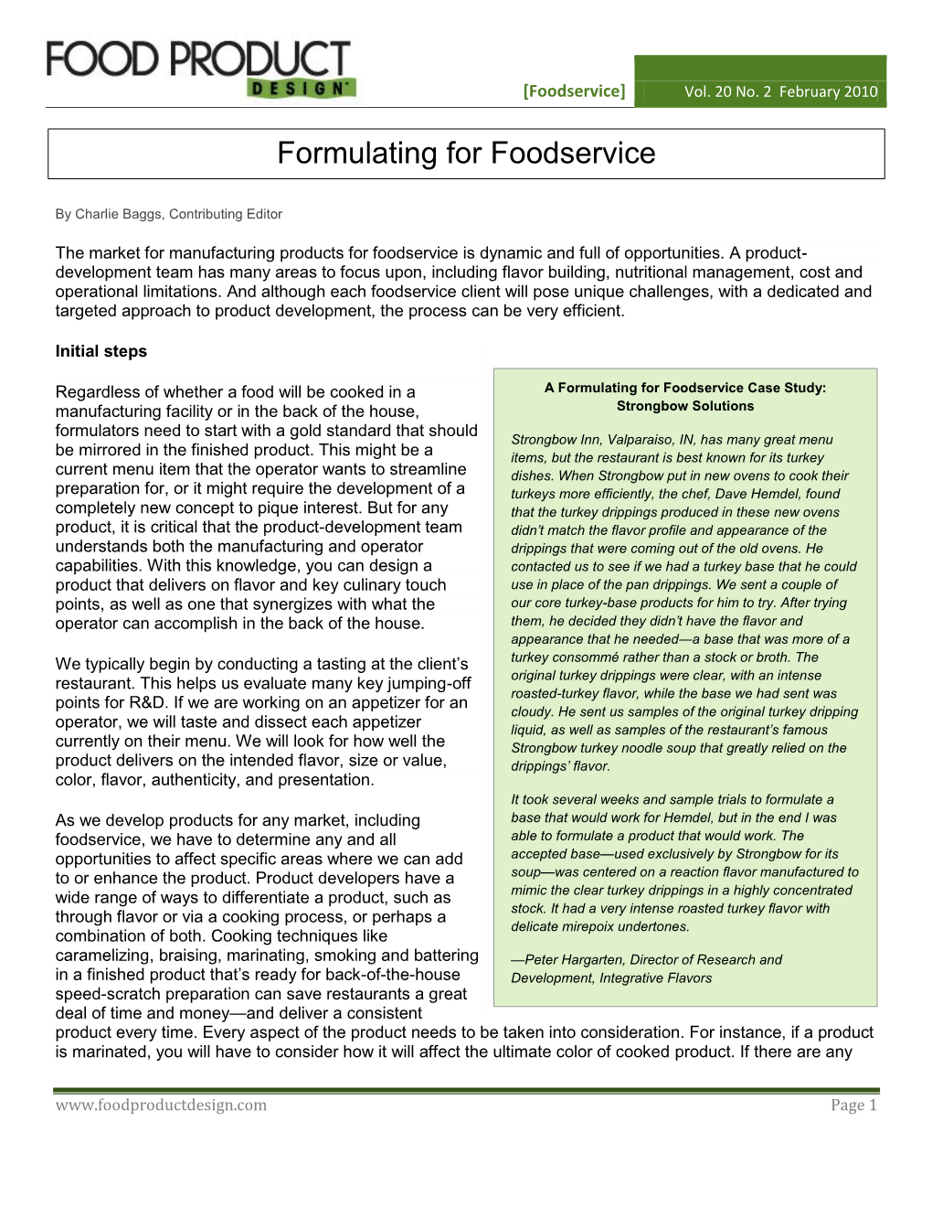 Formulating for Foodservice