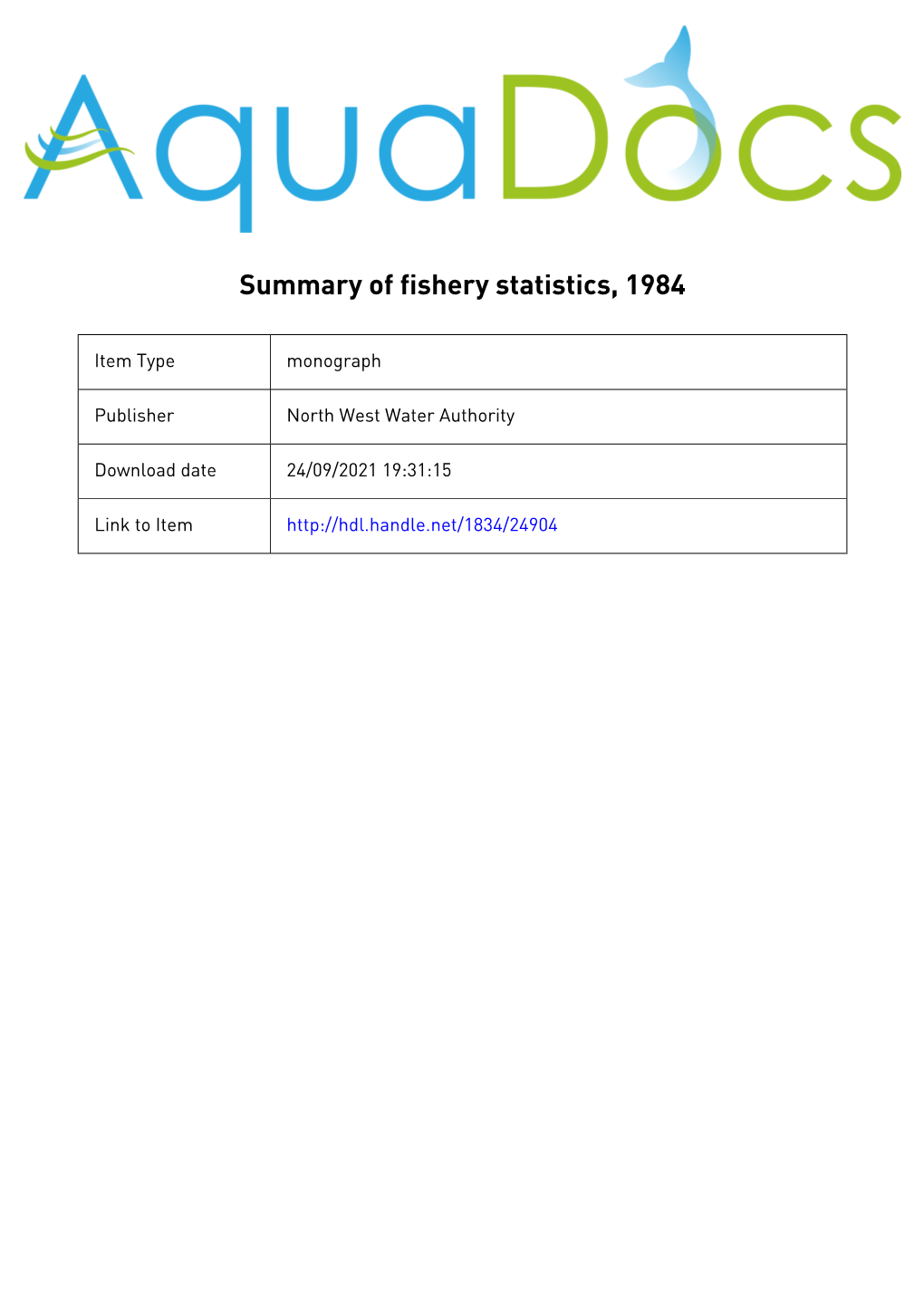 Summary of Fisheries Statistics 1984