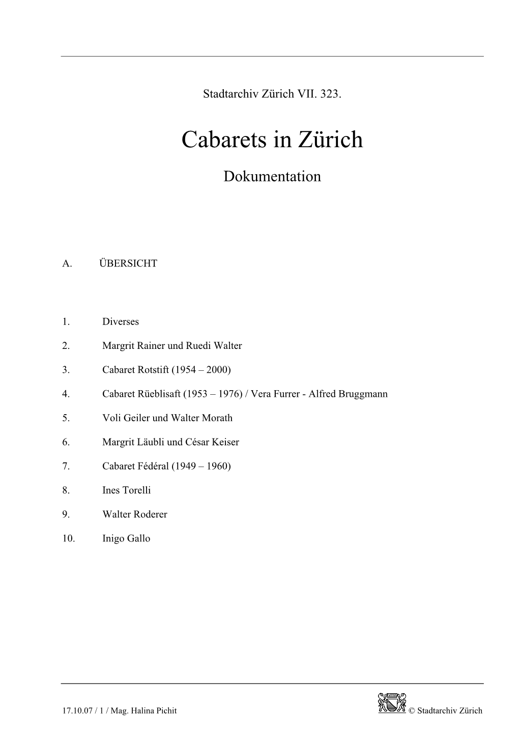 VII. 323. Cabarets in Zürich