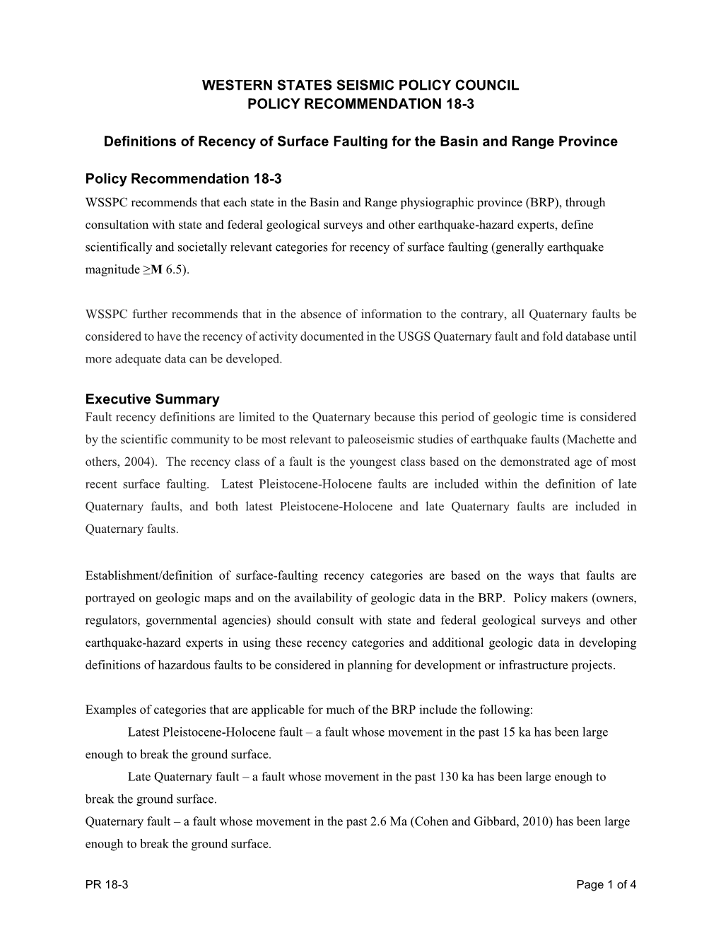 Western States Seismic Policy Council Policy Recommendation 18-3