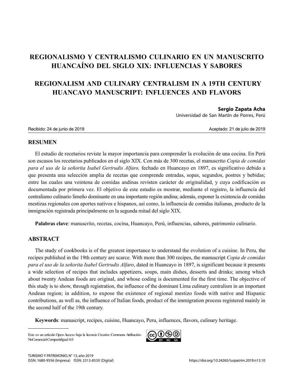 Regionalismo Y Centralismo Culinario En Un Manuscrito Huancaíno Del Siglo Xix: Influencias Y Sabores 143