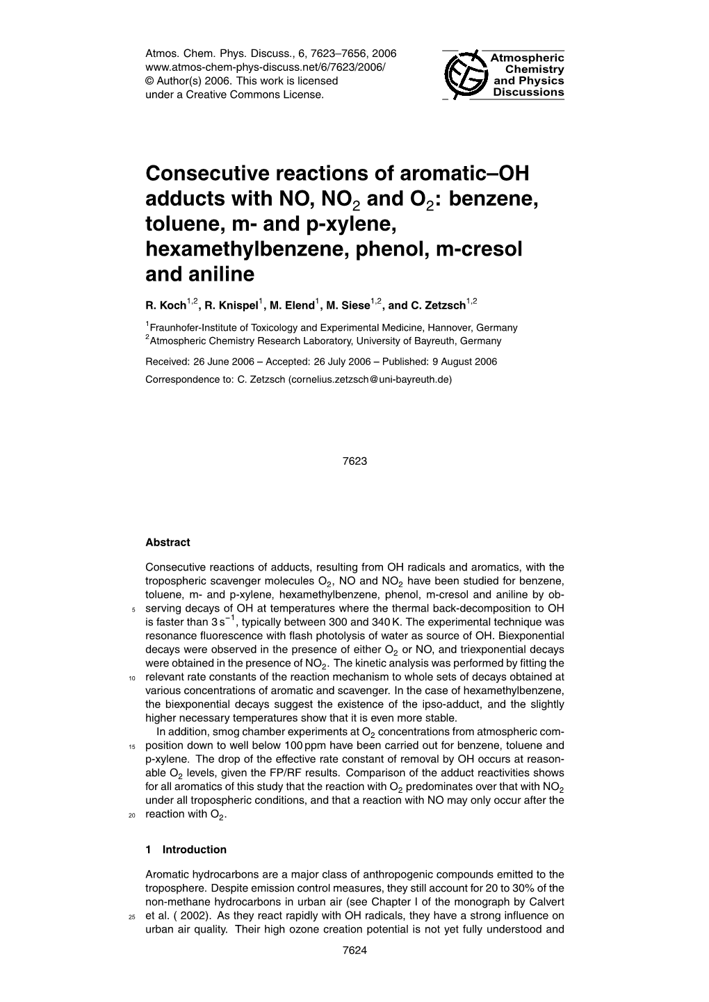 Consecutive Reactions of Aromatic–OH Adducts with NO, NO and O : Benzene, Toluene, M- and P-Xylene, Hexamethylbenzene, Phenol