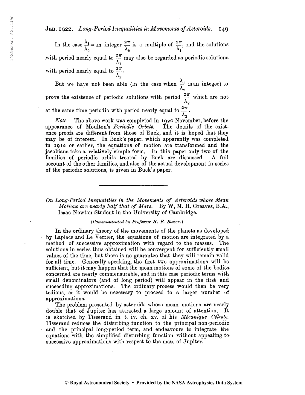 1922MNRAS..82..149G Jan. 1922. Long-Period Inequalities In