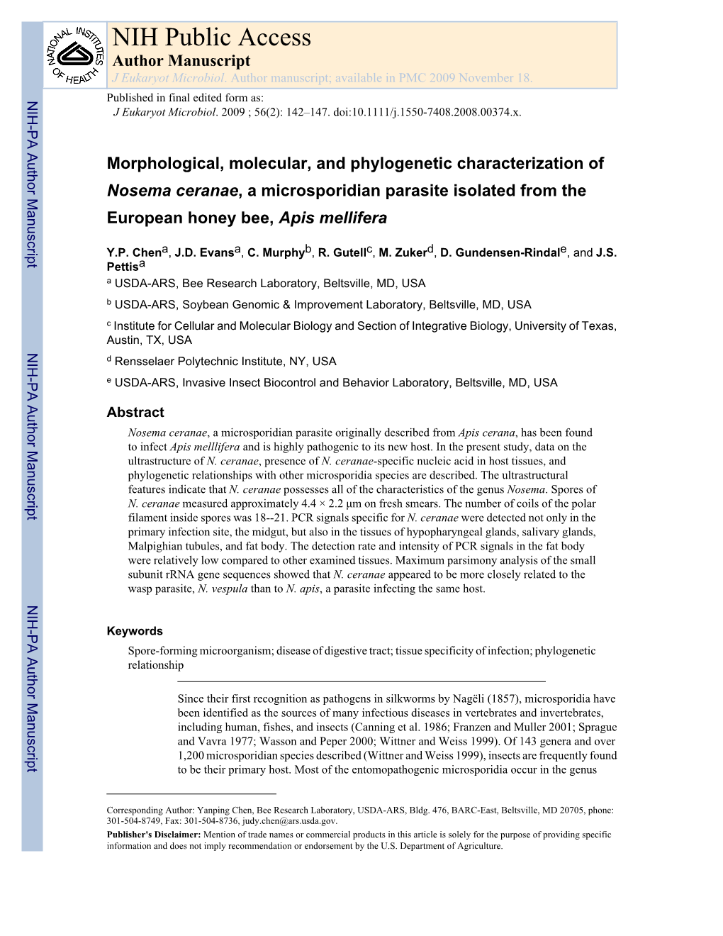 NIH Public Access Author Manuscript J Eukaryot Microbiol