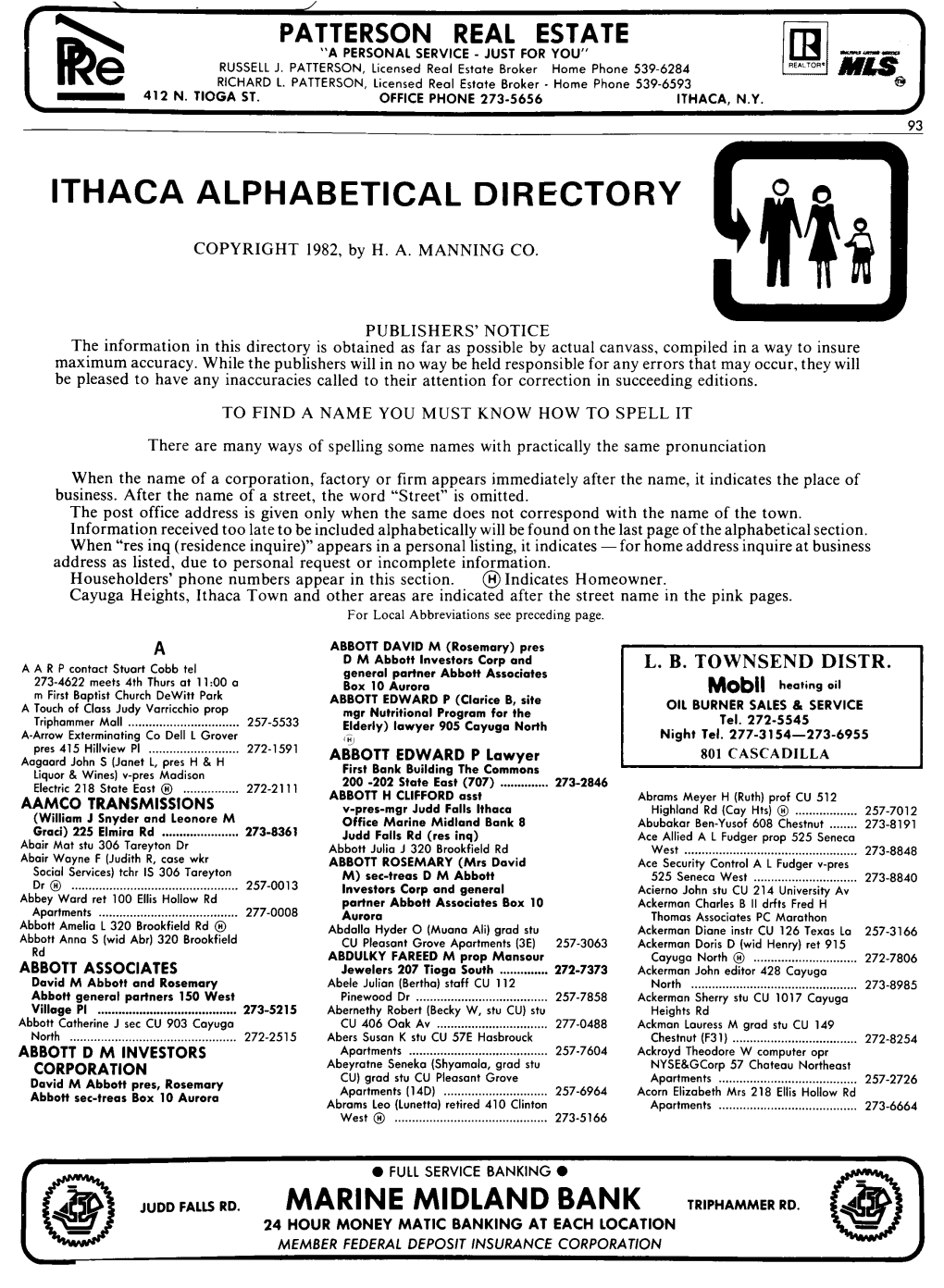 Ithaca Alphabetical Directory