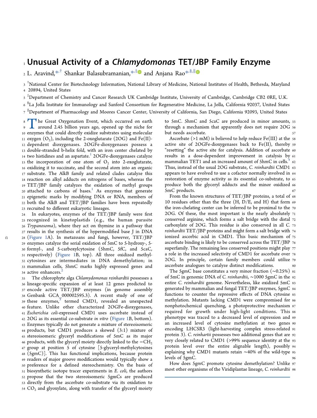 Unusual Activity of a Chlamydomonas TET/JBP Family Enzyme ,† ,‡ ,§,∥ 2 L