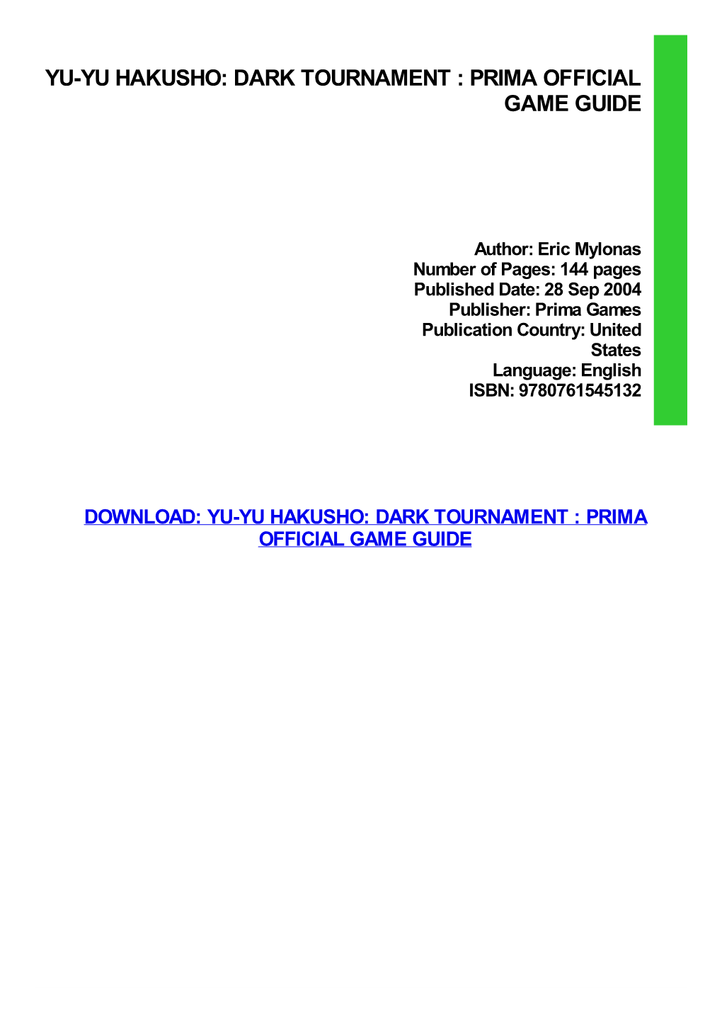 {Download PDF} Yu-Yu Hakusho: Dark Tournament