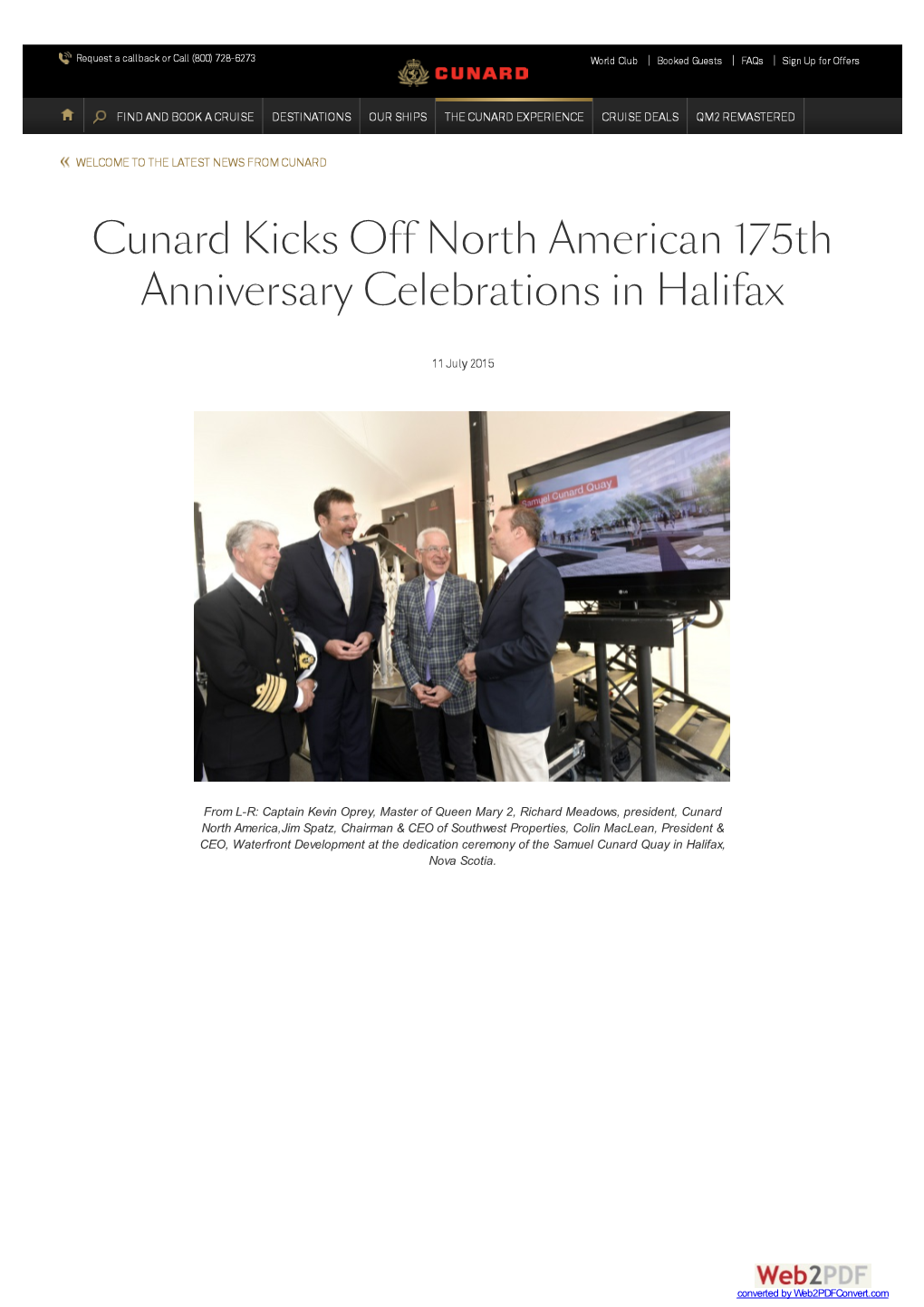 Cunard Kicks Off North American 175Th Anniversary Celebrations in Halifax