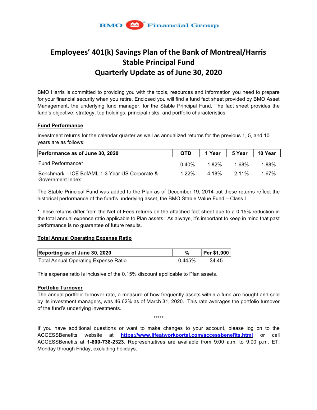 Employees' 401(K) Savings Plan of the Bank of Montreal/Harris Stable