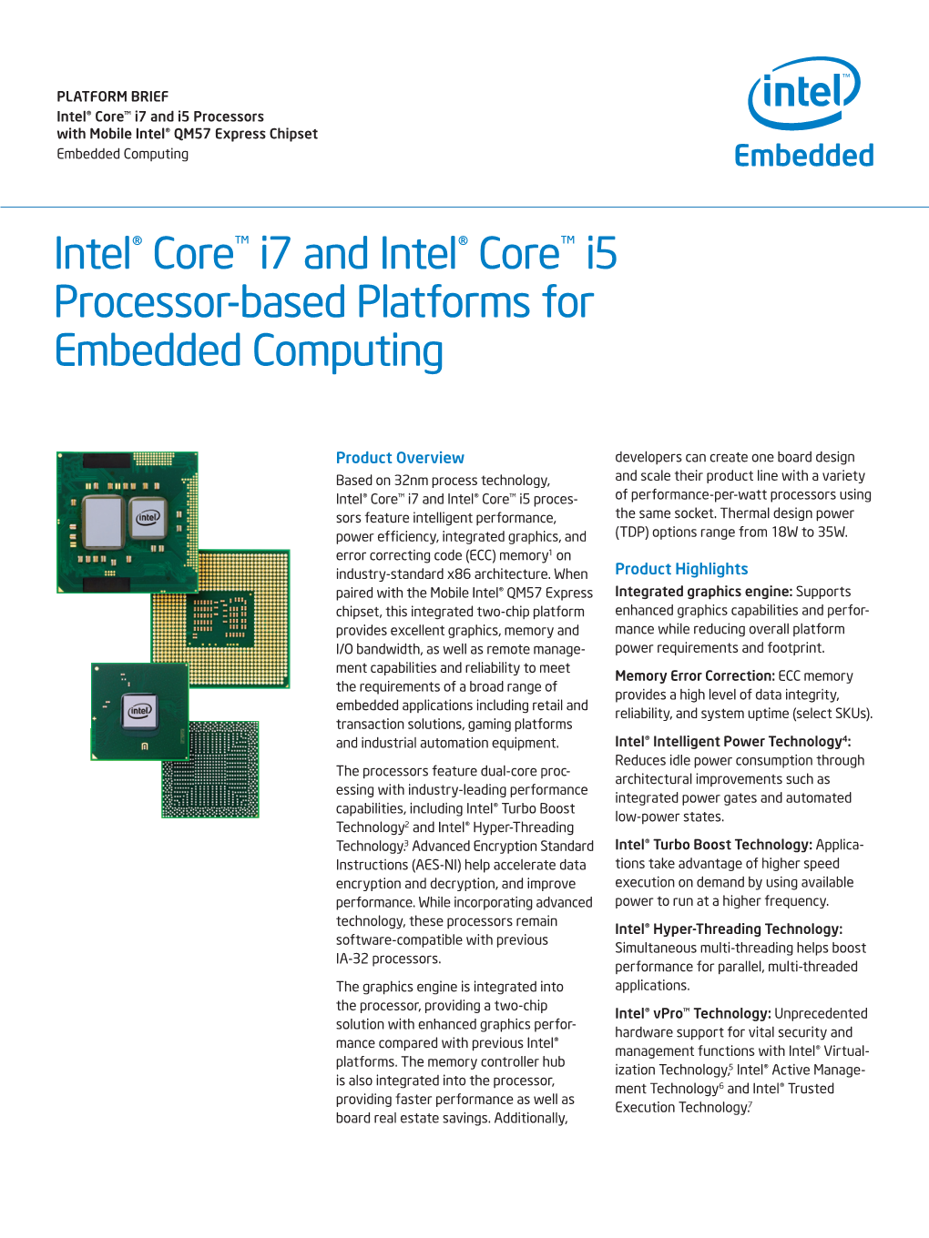 Intel® Core™ I7 and Intel® Core™ I5 Processor-Based Platforms for Embedded Computing