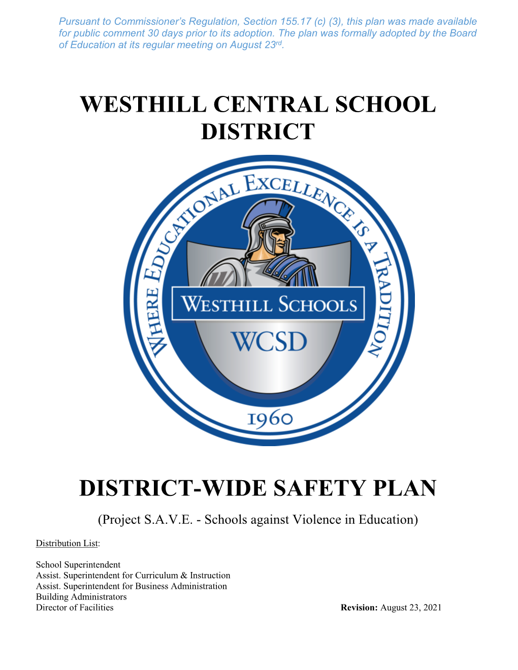 District Safety Plan 2021-2022