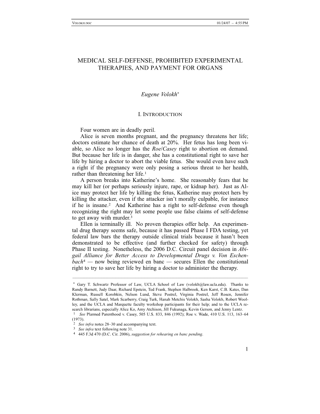 Medical Self-Defense, Prohibited Experimental Therapies, and Payment for Organs