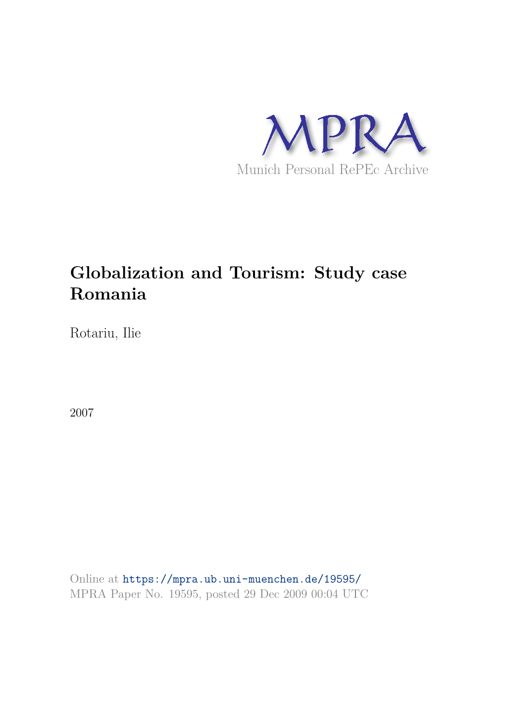 Globalization and Tourism: Study Case Romania