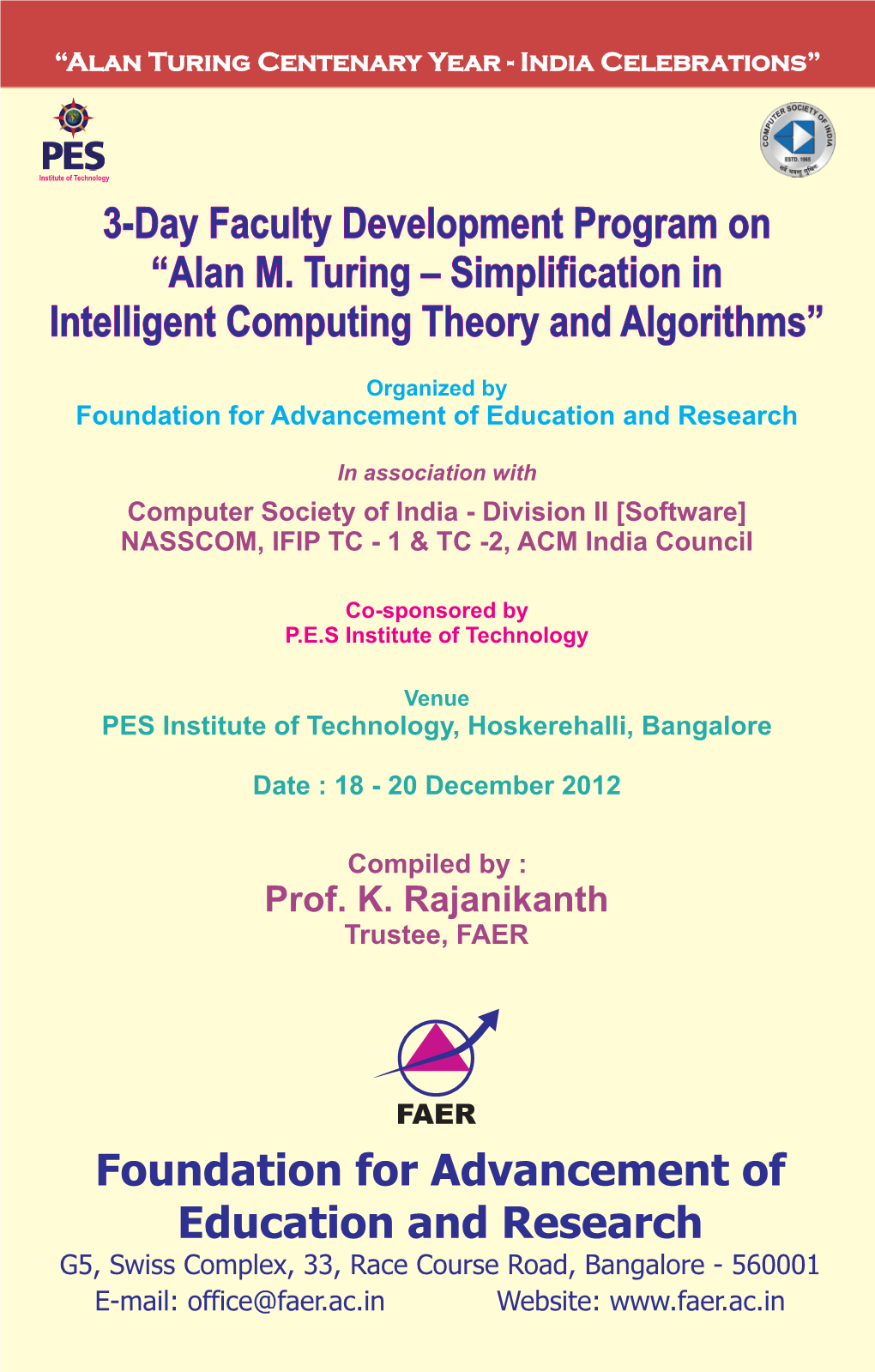 Alan M. Turing – Simplification in Intelligent Computing Theory and Algorithms”