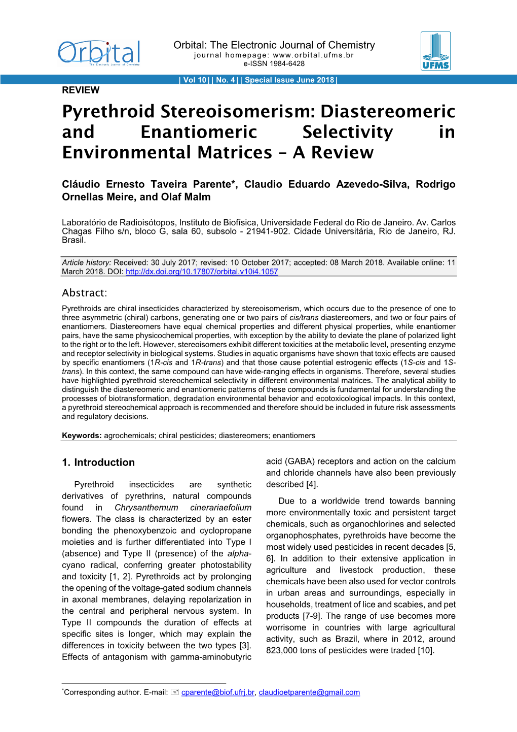 Pyrethroid Stereoisomerism: Diastereomeric and Enantiomeric Selectivity in Environmental Matrices – a Review