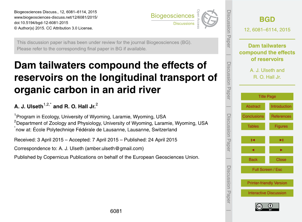 Discussion Paper Is/Has Been Under Review for the Journal Biogeosciences (BG)