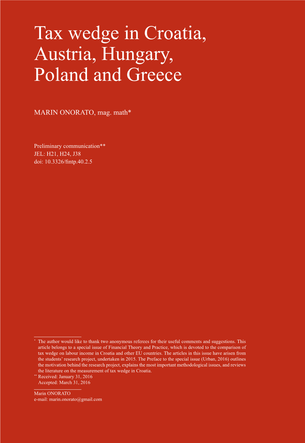 Tax Wedge in Croatia, Austria, Hungary, Poland and Greece