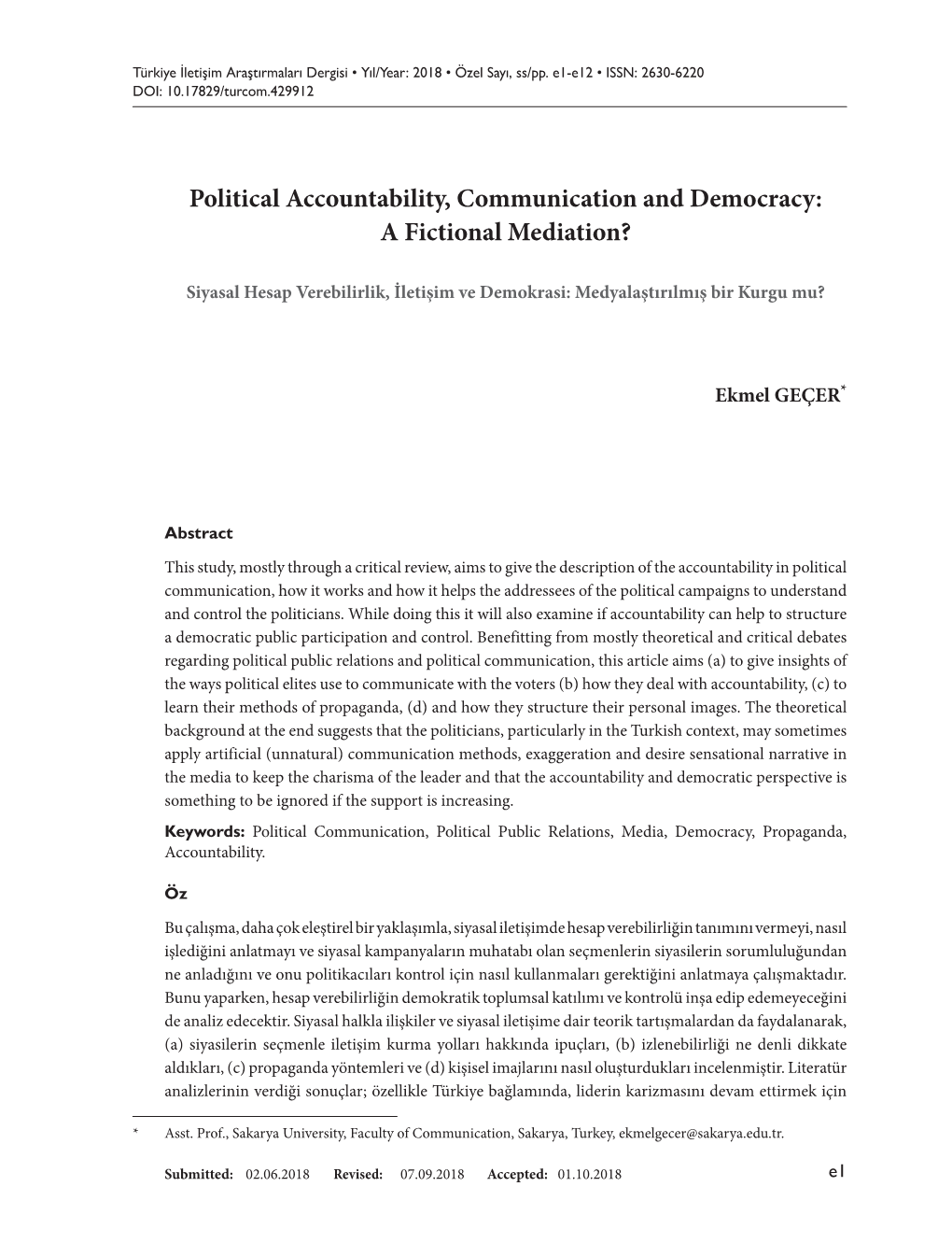 Political Accountability, Communication and Democracy: a Fictional Mediation?