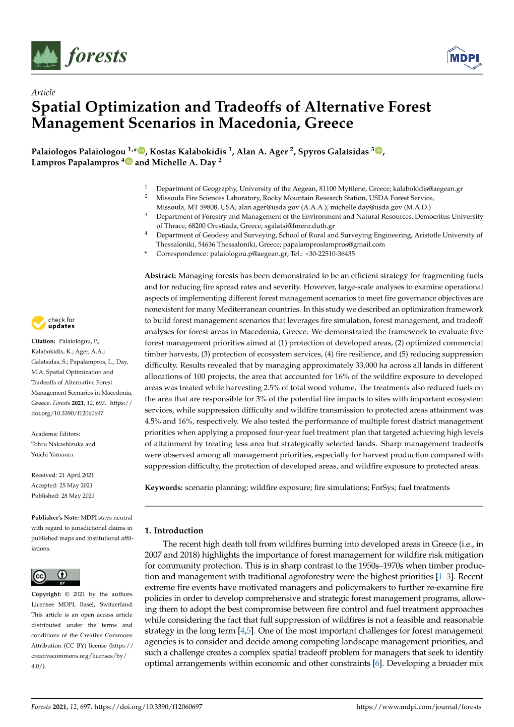 Spatial Optimization and Tradeoffs of Alternative Forest Management Scenarios in Macedonia, Greece