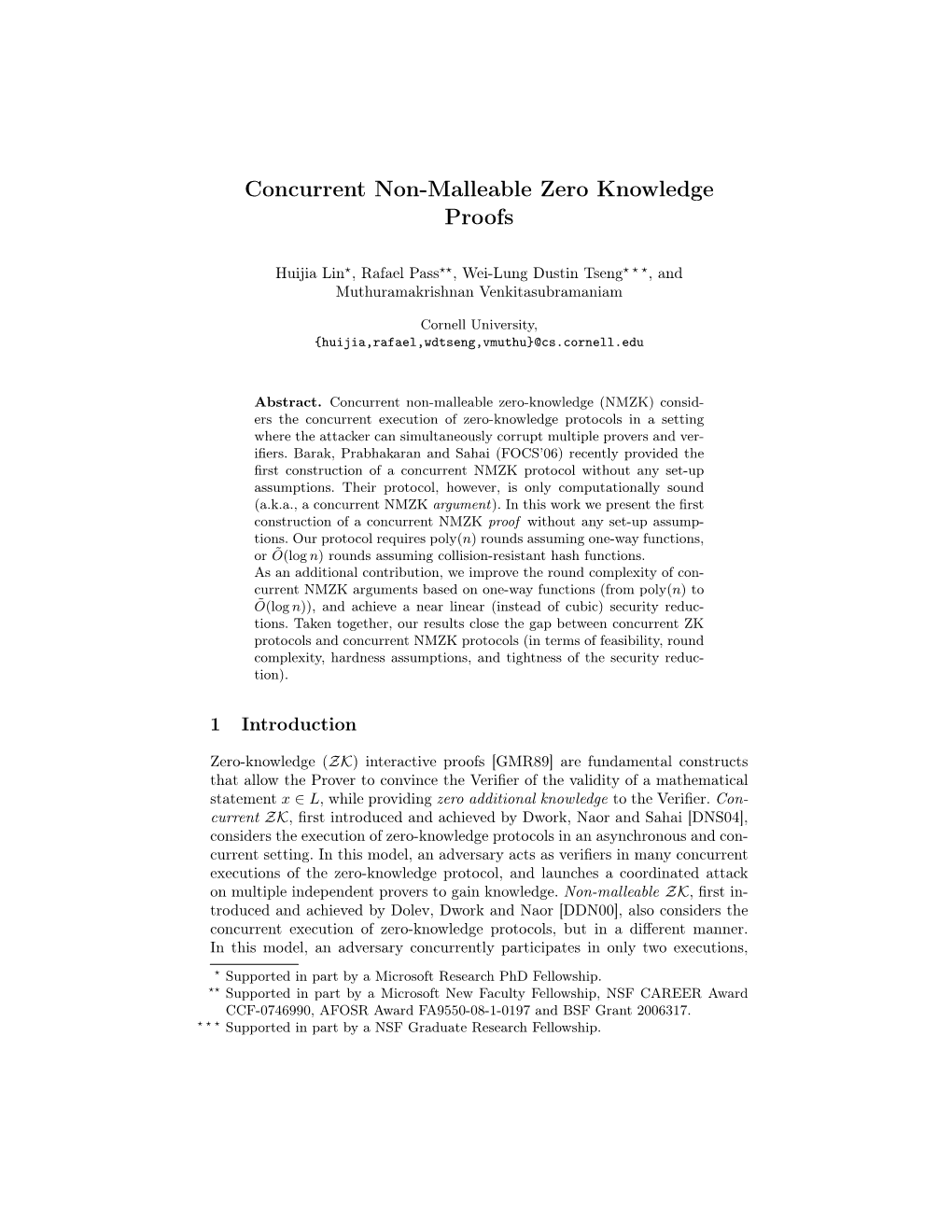 Concurrent Non-Malleable Zero Knowledge Proofs