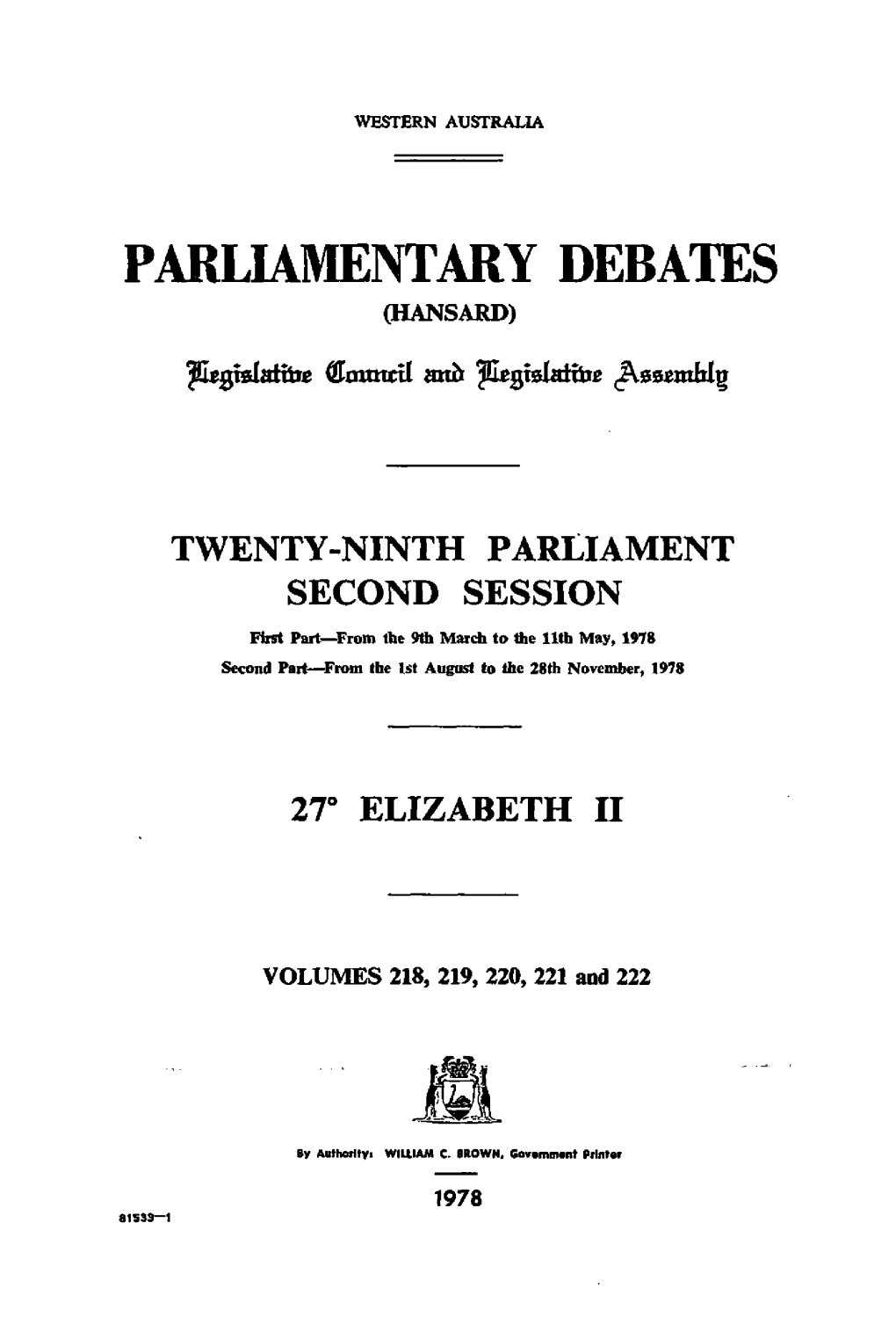 Hansard Index 1978