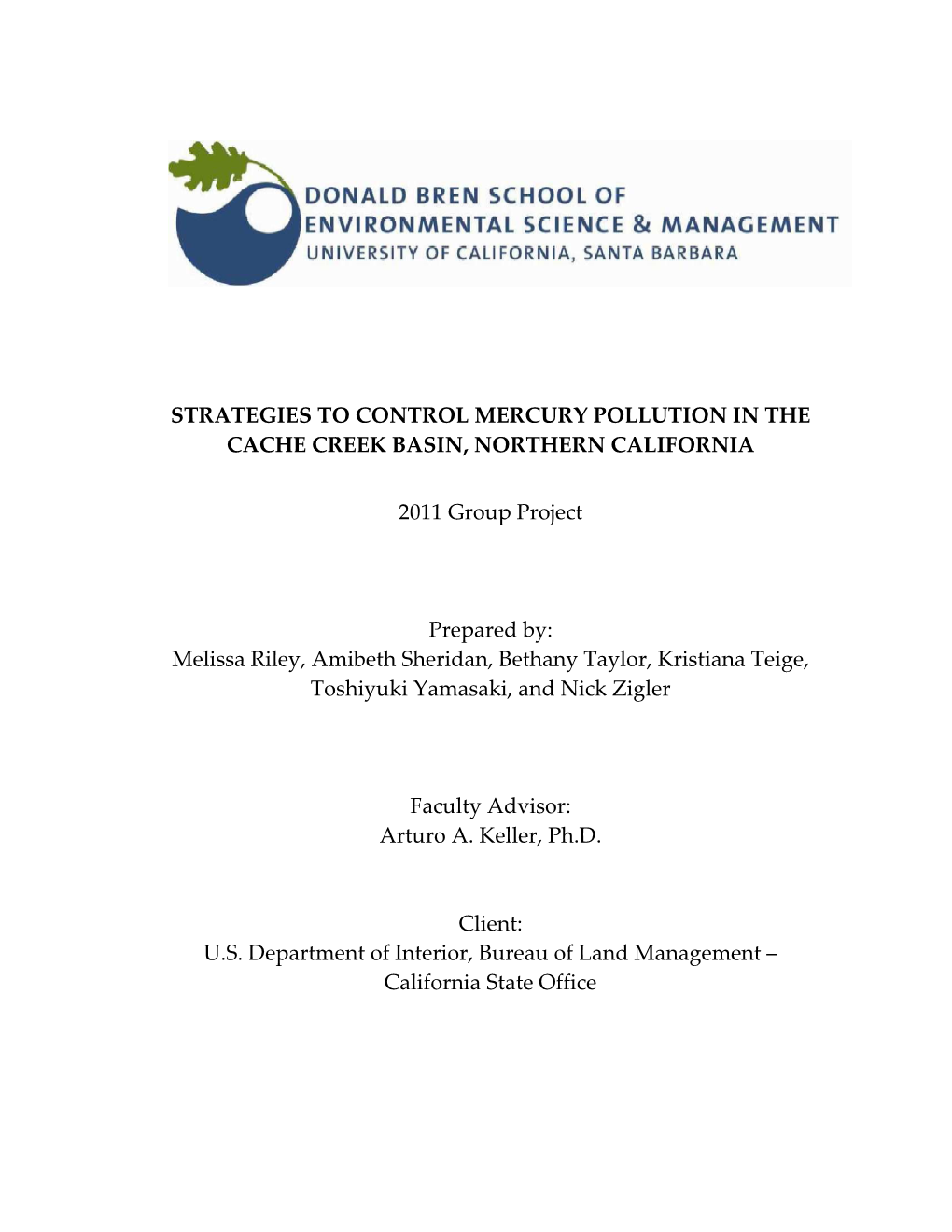 Strategies to Control Mercury Pollution in the Cache Creek Basin, Northern California