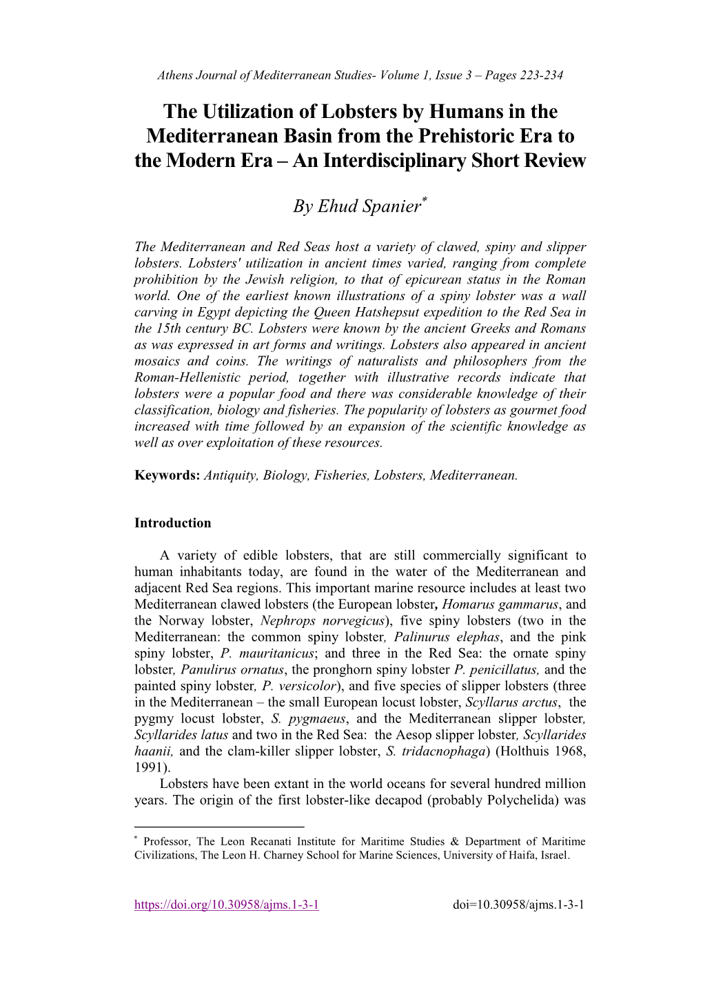 The Utilization of Lobsters by Humans in the Mediterranean Basin from the Prehistoric Era to the Modern Era – an Interdisciplinary Short Review