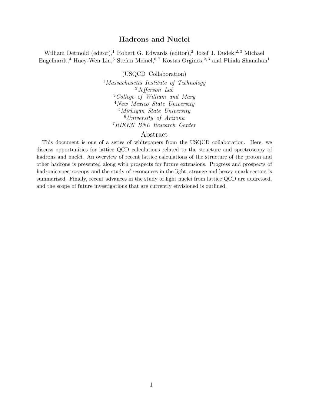 Hadrons and Nuclei Abstract