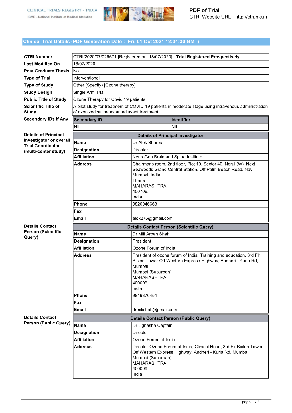 CTRI Trial Data