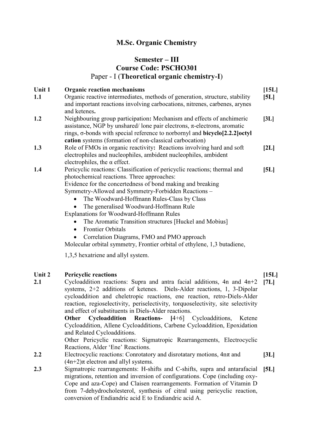 I (Theoretical Organic Chemistry-I)