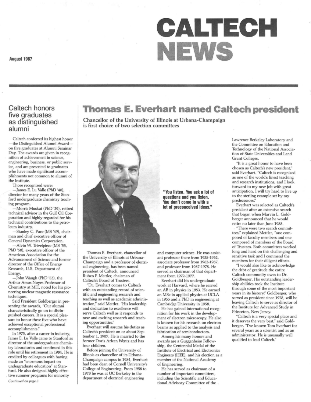 Thomas E. Everhart Named Caltech President