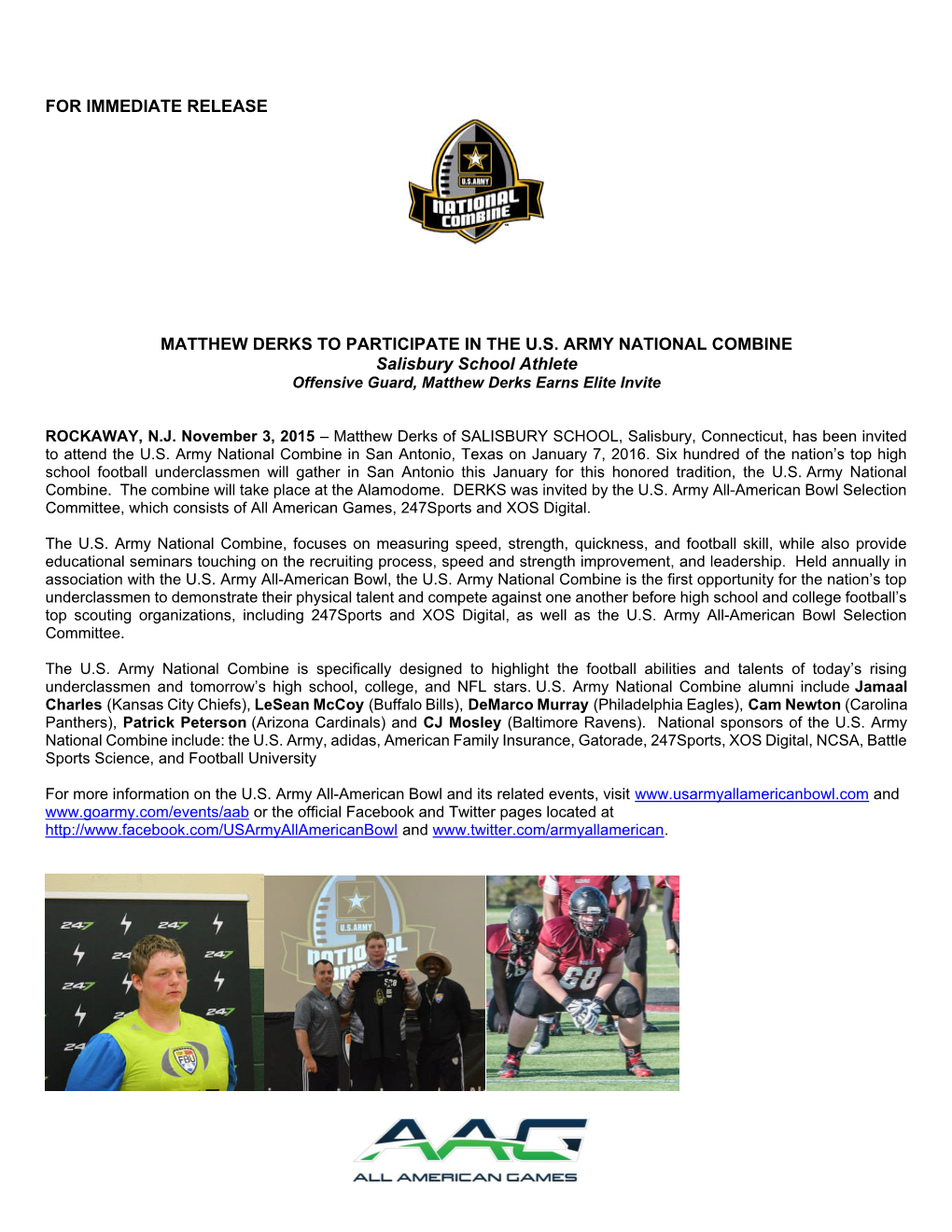 For Immediate Release Matthew Derks