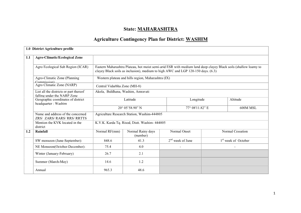 State: MAHARASHTRA Agriculture Contingency Plan for District