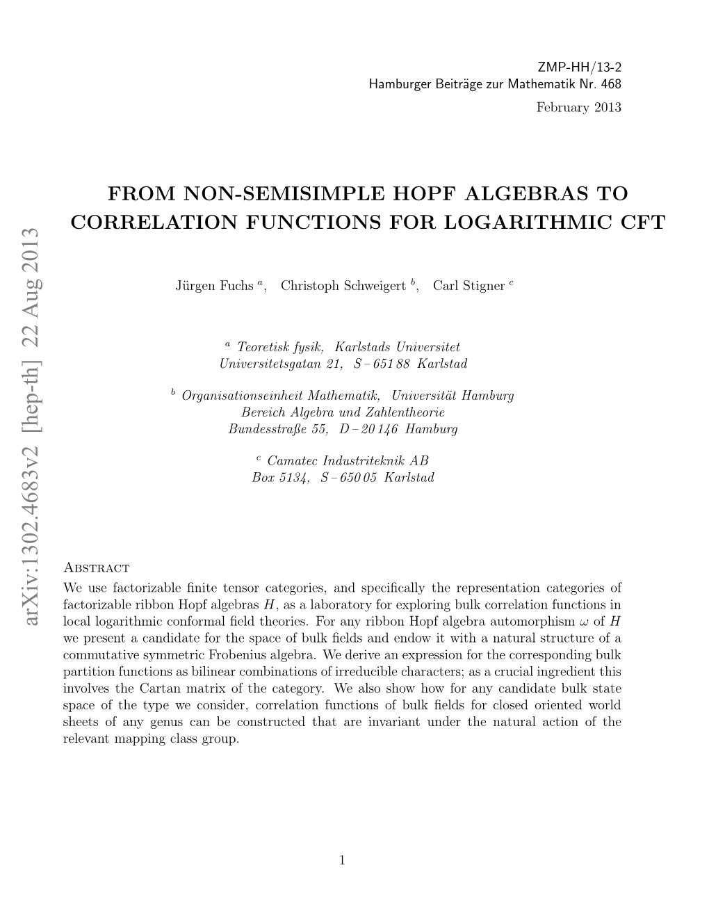 From Non-Semisimple Hopf Algebras to Correlation Functions For