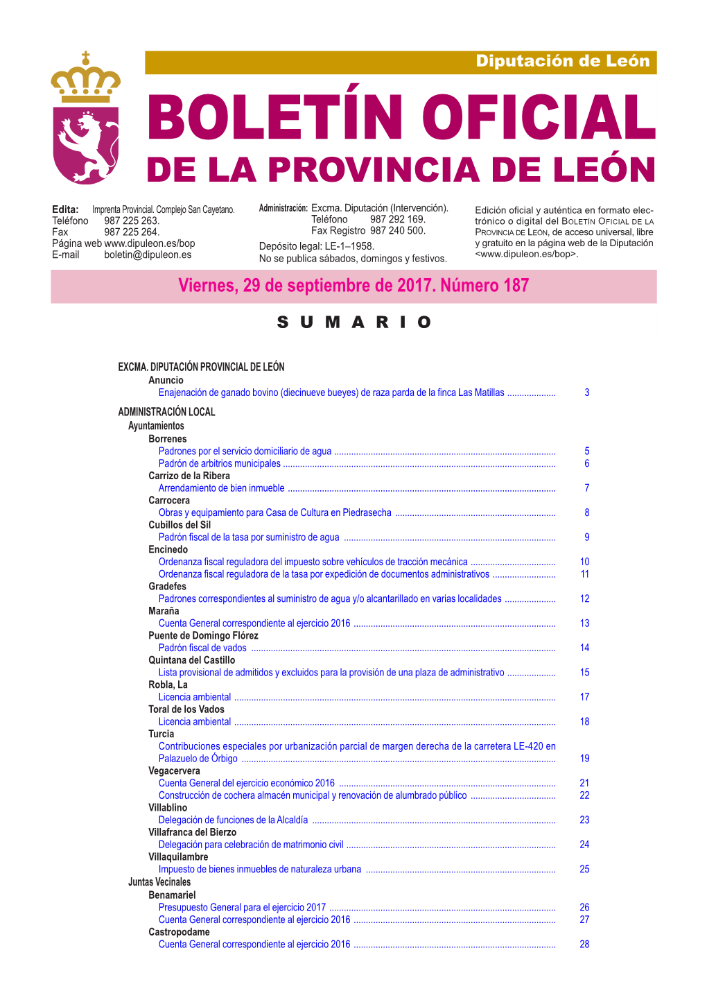 BOLETÍN OFICIAL DE LA PROVINCIA DE LEÓN Edita: Imprenta Provincial