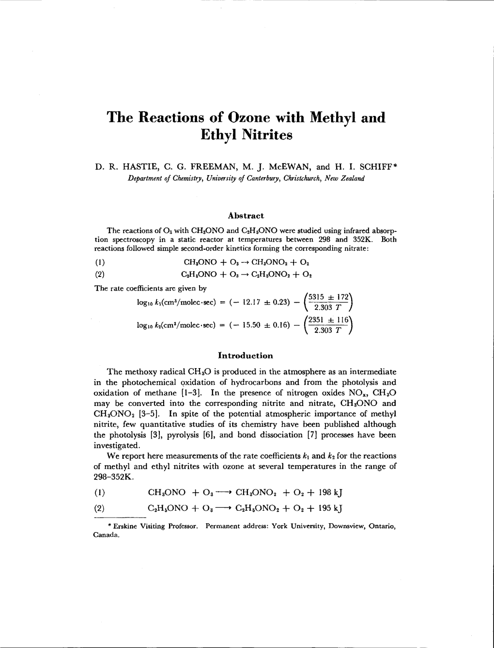 The Reactions of Ozone with Methyl and Ethyl Nitrites