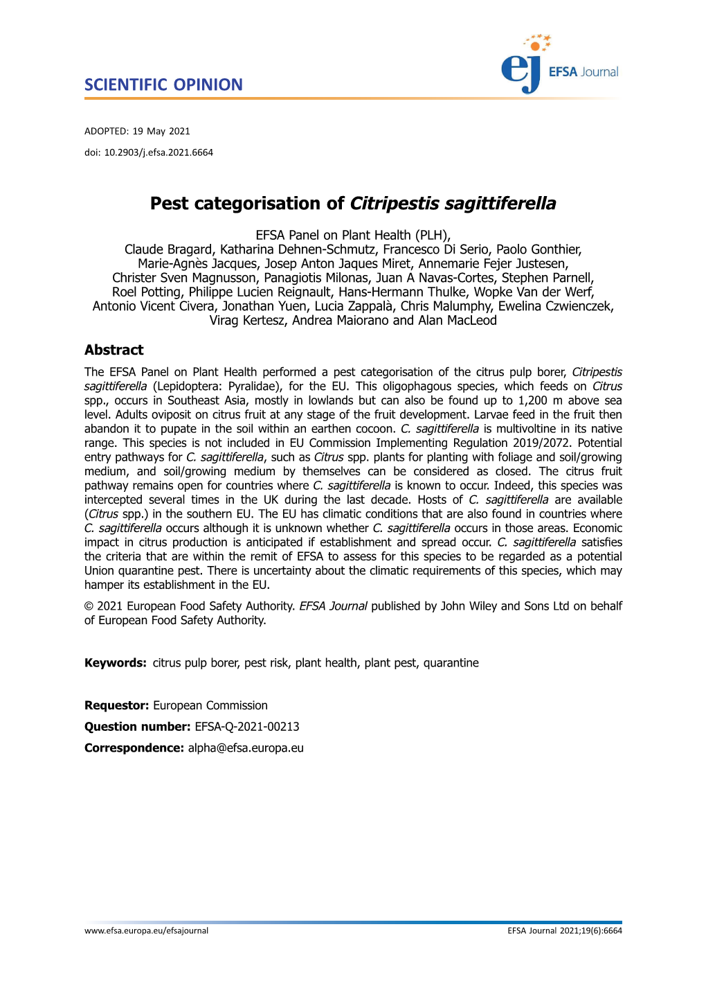 Pest Categorisation of Citripestis Sagittiferella