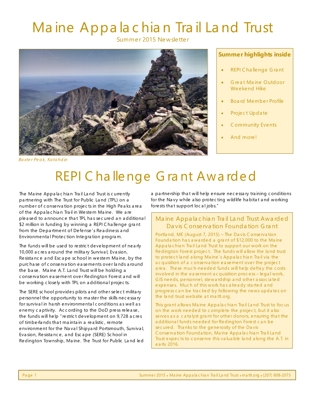 Summer 2015 Newsletter